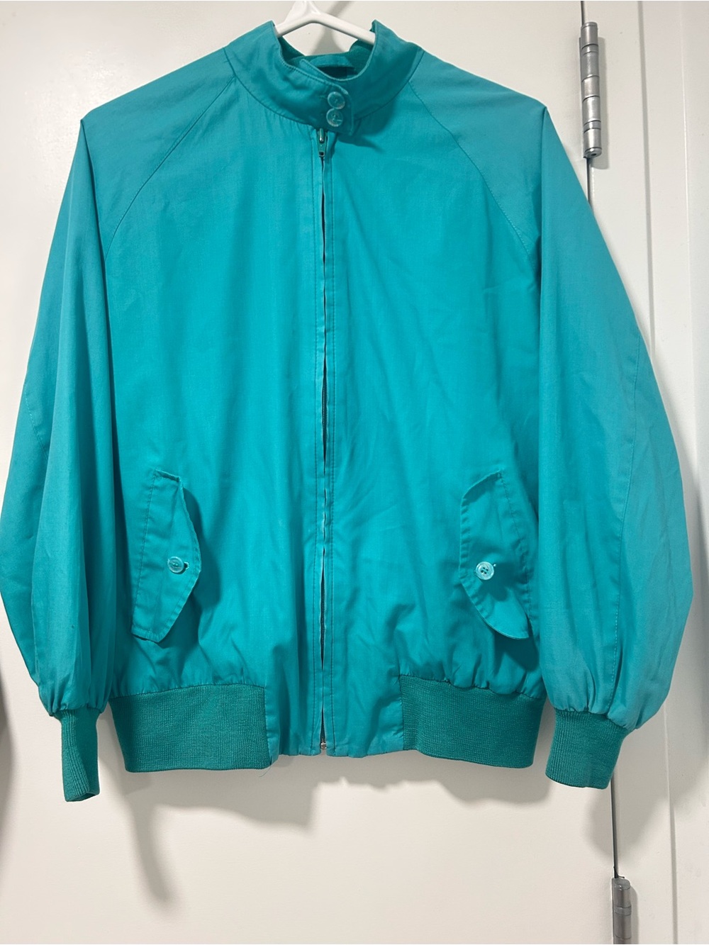 Teal Lightweight Vintage Zip Front Harrington Jacket Unisex Oversized (S-M)